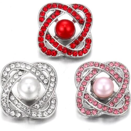 6pcs/lot New Rhinestone Flower 18mm Metal Snap Buttons Jewelry Fit 18mm Leather Sliver Snap Button Bracelet Jewelry for Women