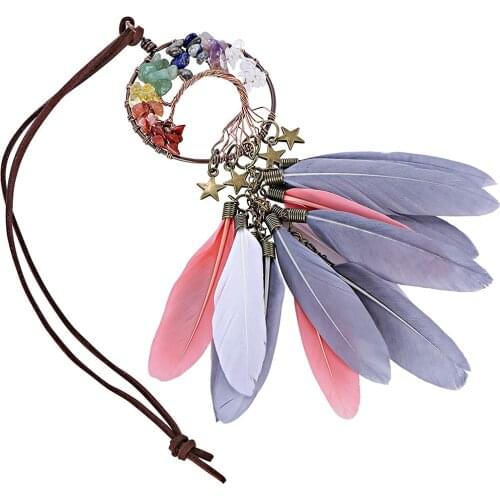 7 Chakra Stones Reiki Healing Dream Catcher Car Rear View Mirror Charm Decoration Handmade Tree of Life Hanging Ornament Gemston
