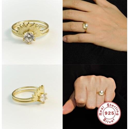 Aide Ring 925 Sterling Silver Anillos Gold Sunlight Rings For Women Gift Luxury Fine Jewelry Wedding Zircon Rings Bague Bijoux