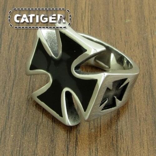 Free Shipping Punk US Size 8-14# 316L Stainless Steel High Quality Enamel Iron Cross Ring Man Black Biker Jewelry Ring