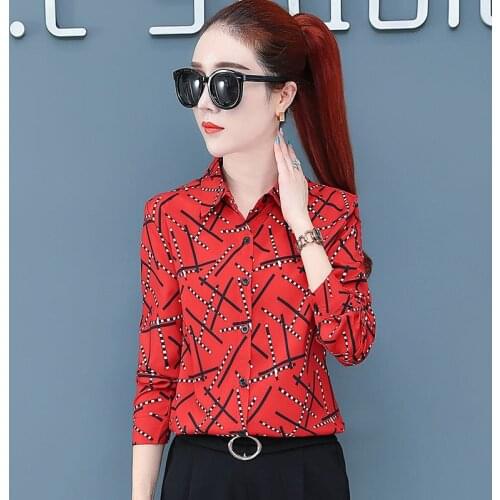 Chiffon Print Shirts Women 2021 New Stylish Polo-Neck Long Sleeve Business Attire Blouses Temperament Elegant Blusas Tops MM0827