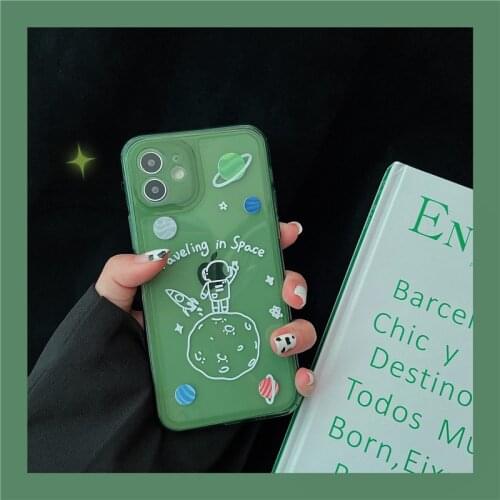 Astronaut Planet Stars Luxury Phone Case For iPhone 11 12 Pro Max Mini X XS XR 7 8 Plus SE Clear TPU Shockproof Lens Protector