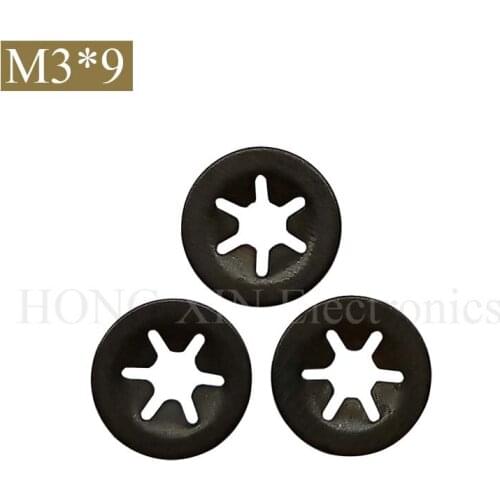 Black 3 x 9mm, Internal Tooth Lock Washers, Starlock Carbon Steel Push on Lock Washer Locking Clips Fastener for Maintenance