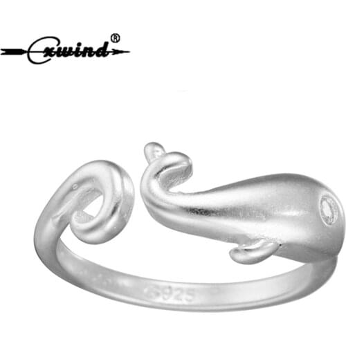 Cxwind Dolphin Mermaid Tail Ring Cubic Zirconia Open Size Design Ocean Animal Ring Pisces Birthday Jewelry for Women Girl