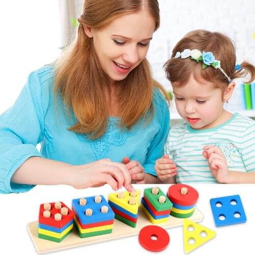 Wooden Building Blocks Color Shape Match Montessori Toy Sorting Board Early Educational Puzzle Toys Exercise Hands-on Ability