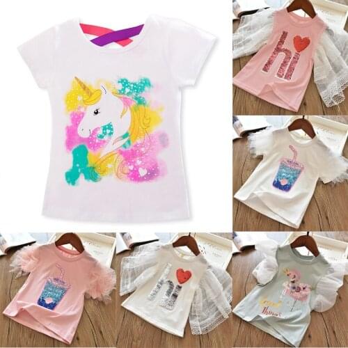 Kids Girl Unicorn T Shirts For Girls Summer Baby Boy Cotton Tops Tees Clothes Children T-shirts Casual Shirts 3 4 5 6 7 8 Years