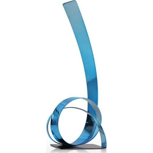 THE BLUE RISING RIBBON METAL SCULPTURE IRON MODERN SCULPTURE ABSTRACT FIGURINES HANDICRAFT STATUES HOME DECORATION ORNAMENT R857