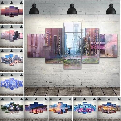 HD Prints School Girl Canvas Painting Sunset Cherry Blossom Landscape Poster Wall Art Home Decor Bedroom Modular Pictures Frame