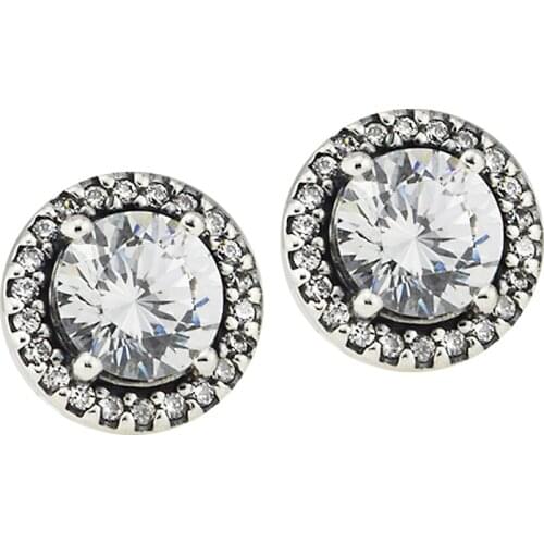 Classic Elegance Earring 925 Sterling Silver Clear CZ Earrings Studs For Women Wedding Party Gift Original Jewelry