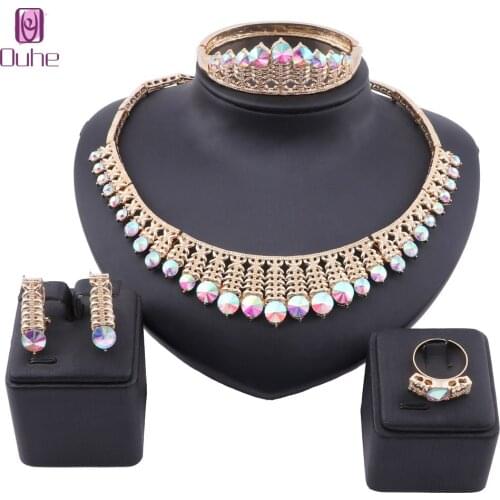 Nigeria Crystal Pendant Necklace Earrings Charm Bride Earrings Ring for Women Party Gift Fashion Jewelry Sets