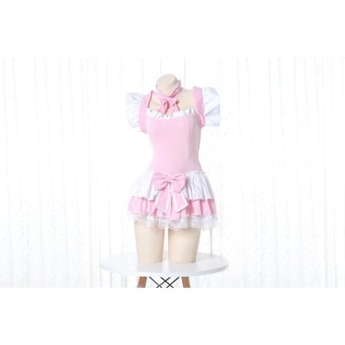 New Sexy Cute Maid Lace Pink Lingerie Bodysuit Women sukumizu Lingerie Set Sexy Maid uniform Cosplay Wholesale Lingerie
