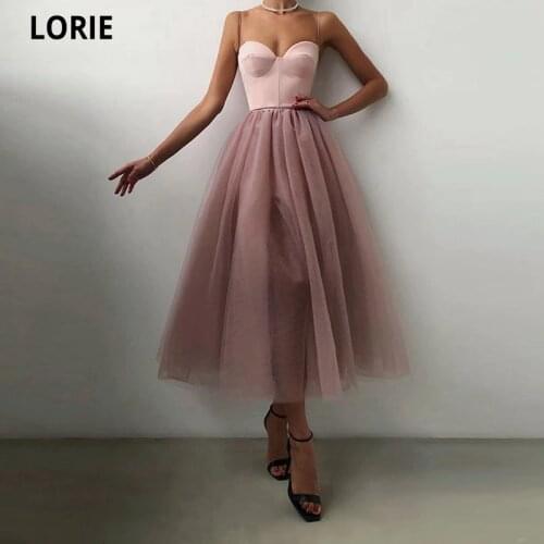 LORIE Dusty Pink Prom Gowns Sweetheart Spaghetti Straps Tulle A-Line Arabic Evening Dress Wedding Party Dress for Graduation