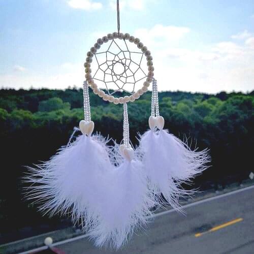 White Pearl Dream Catcher Small Heart Beads Car Hainging Decoration Living Room Accessory for Girls
