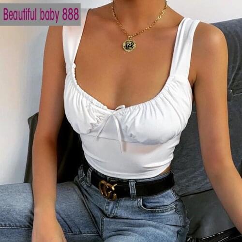 Meqeiss sweet Harajuku style bow camisole top women tank top 2021 summer fashion Pleated top vest basic low cut home wear female