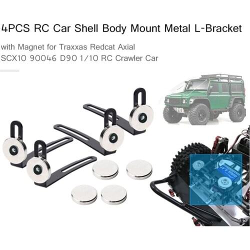4PCS RC Car Shell Body Mount Metal L-Bracket with Magnet for 1:10 RC Crawler Car Axial SCX10 90046 D90 Accessories
