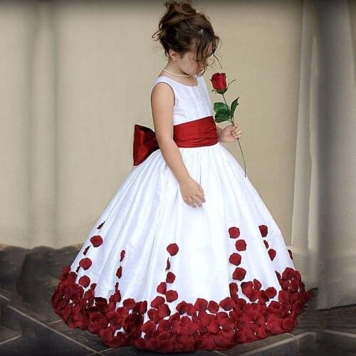 Cute Flower Girl Dress Girls Lace Chiffon Sequined Sleeveless Elegant Pageant for Wedding Party Dresses with sash SZ 2-14
