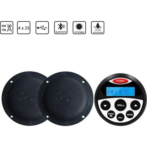 Marine Audio Radio Waterproof Boat Stereo Bluetooth FM AM Receiver Car MP3 Player For ATV UTV Motorcycle+4 Inch Marine Speaker