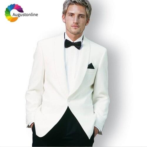 Ivory Men Suits Wedding Groom Wear Tuxedos Slim Fit 2 Pieces (Jacket+Pants) Bridegroom Prom Suits Best Man Costume Homme Blazer