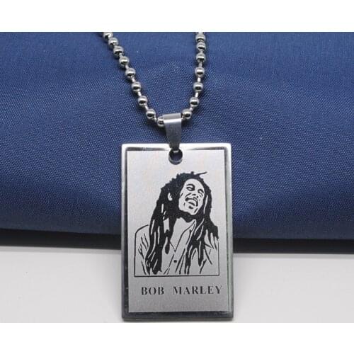 Stainless Steel Bob Marley Portrait Necklace Reggae Music Superstar Figure Character Pendant Chain Necklaces for Women Men