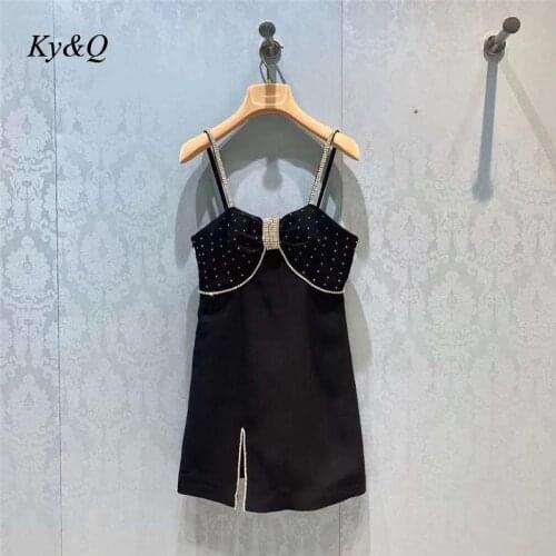 2021 Summer New Luxury Party Hot Girl Suspender Dress Handmade Inlaid Diamond Little Black Dresses Runway Women Clothes