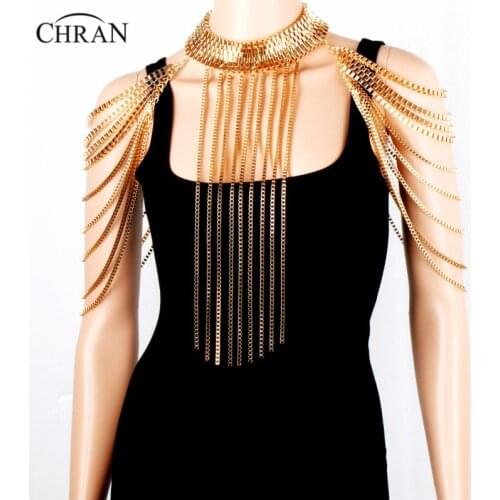 Chran NewStunning Gold Color Body shoulder Chain JEWELRY Necklace Waist Bikini Harness Dress Decor Slave Chain Jewellry BDC825