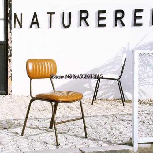 Dining Chair Wrought Iron Retro American Country Loft Industrial Style Back Chair Designer Leather Restaurant Cafe Chair