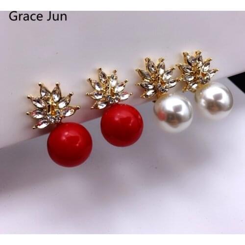 2019 New Arrival Rhinestone Simulated Pearl Clip on Earrings No Pierced for Women Fashion Bridal Wedding Sparkly Cuff Earrings