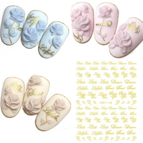HANYI series HANYI-148 gold letter heart DESIGNS COOL 3d nail art stickers decal template diy nail tool decorations