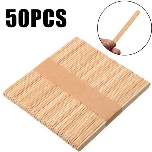 Shellhard 50pcs Disposable Tongue Depressors Wooden Hair Removal Tattoo Waxing Stick Tongue For Beauty Tools 114mm x 10mm x 2mm