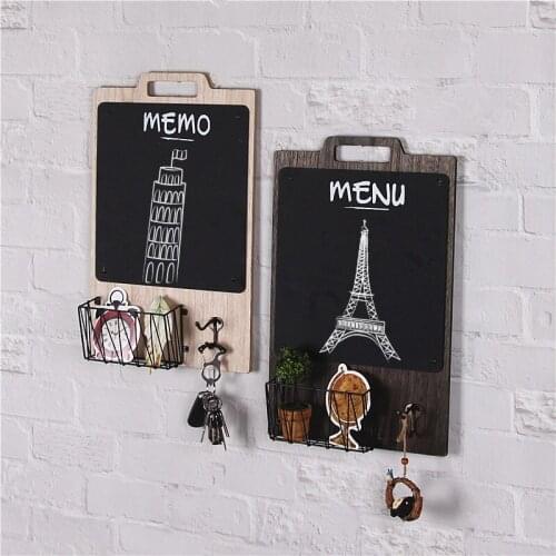Nordic Creative Wooden Message Blackboard Iron Storage Key Rack Ornaments Wall Hanging Shelf Home Living Room Decoration Gifts