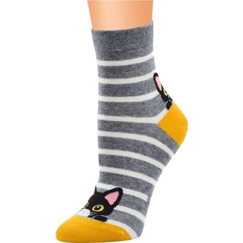 Stylish Bar Cat Print Womens Socks Cotton Stripes Classic Warm Casual Tide Harajuku Funny Cute Pop Korean Socks Animal Novelty