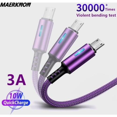 LED Micro USB Cable Quick Charging 3.0 Mobile Phone Android Charger Data Cable for Xiaomi Samsung USB Fast Cable Phone Cord