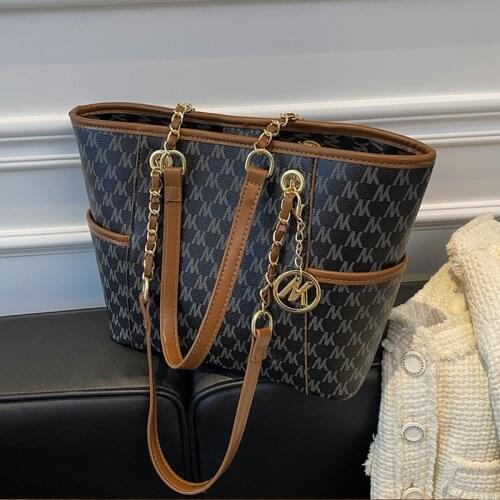 Vintage Letters Print Chain Shoulder Bags For Women Designer Brand Large Shopper Female Tote Luxury Ladies Handbags Trends 2021