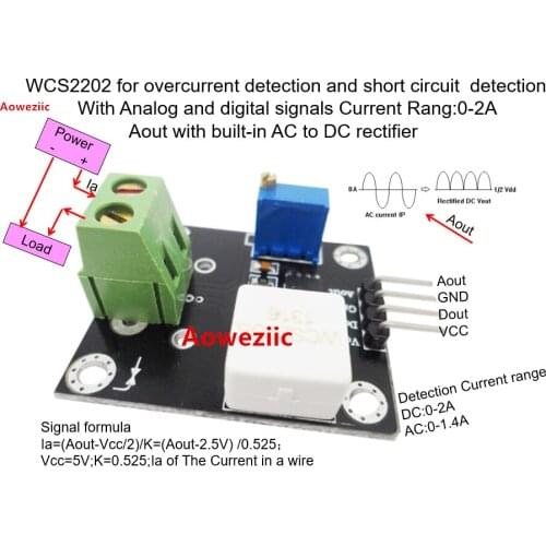 WCS2202 for overcurrent detection and short circuit detection With Analog and digital signals Current Rang:0-2A 0.525V/1A