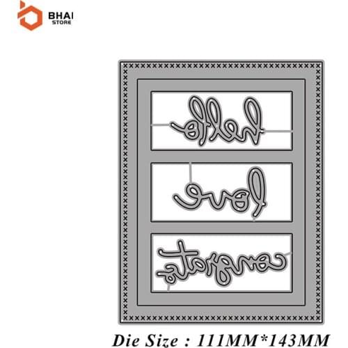 Hello Hollow Window Frame Metal Cutting Dies Stencil Scrapbooking DIY Album Stamp Paper Card Embossing Decor Craft