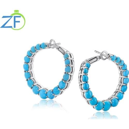 GZ ZONGFA Fashion Charm Turquoise Gem Earrings 925 Sterling Silver Hoop Earrings For Women