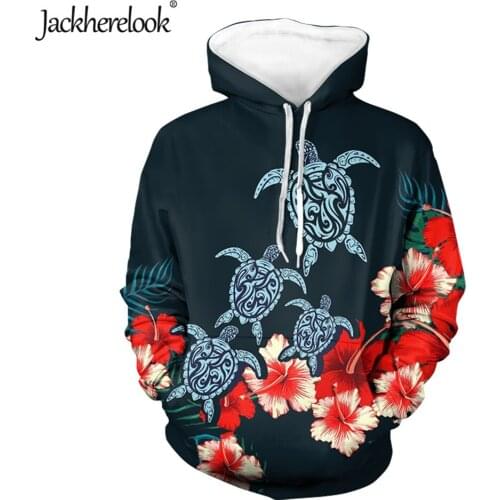 Jackherelook Long Sleeve Oversize Sweatshirts Sea Turtle Tropical Hibiscus Plumeria Poly Print Women Loose Hoodies With Pocket