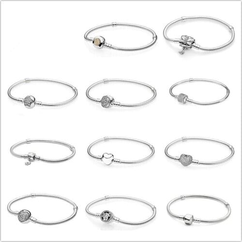 925 Sterling Silver Poetic Blooms Clasp Snake Chain Pan Bracelet Bangle Fit Women Bead Charm Jewelry