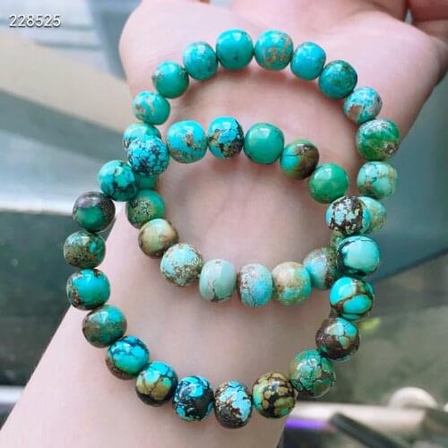 9.2mm Top Natural Green Blue Turquoise Woman Crystal Rare Round Beads Bracelet Gemstone Turquoise Jewelry AAAAA