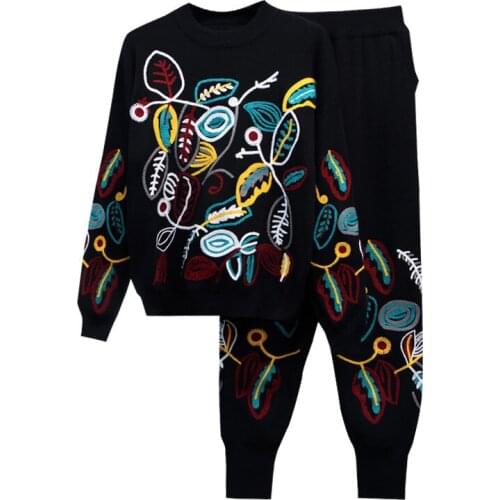 Two piece set Women sweater sets suits fashion knitted set sweater +long Pants Track Suits for Autumn Winter Woman Knitted suit