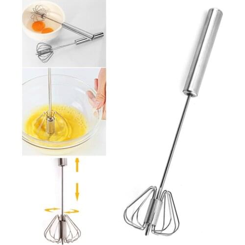 1Pc Semi-Automatic Mixer Egg Beater Manual Self Turning Stainless Steel Whisk Hand Blender Egg Cream Stirring Kitchen Tools
