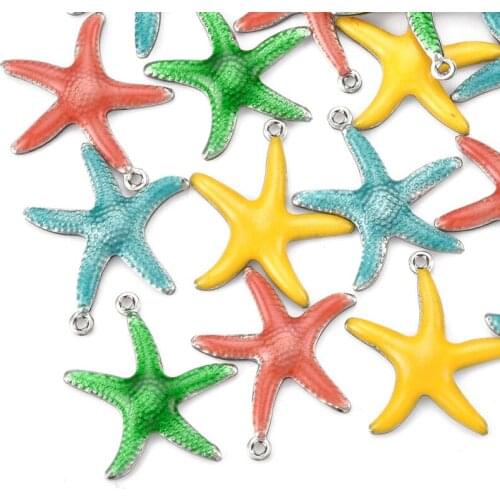 100pcs 304 Stainless Steel Starfish Pendants with Enamel Mixed Color 22x20.5x2.5mm,Hole: 1mm F70