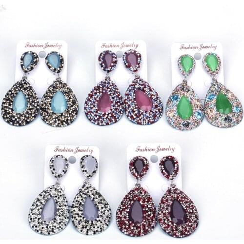 2021 Vintage Multi Colors Water Drop Tear Crystal Pendant Charm Pave Rhinestone Beads Stud Top Drop Dangle Earrings For Women