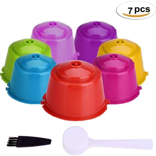 7PCS Reusable Coffee Capsules set Scoop Brush Food Grade Plastic Refillable Compatible Dolce Gusto Soft Coffee Filter Baskets