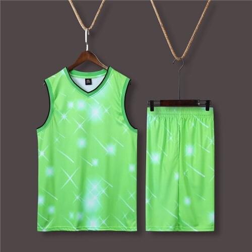 XBFX102 Fast Dry Basketball Uniform In Knitted Rib Collar And Sleeve Cuffs Popular Sparkling Pattern Summer Jerseys Shorts Set
