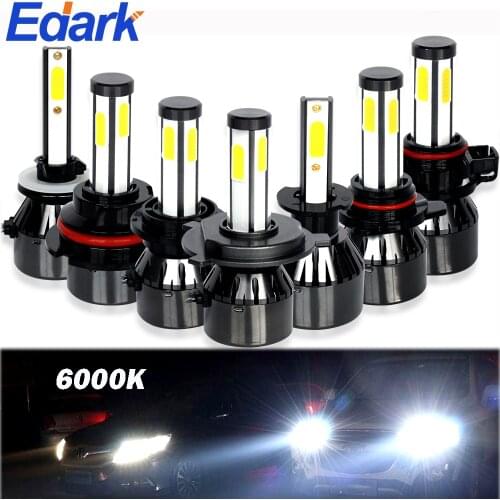 Edark 4 Sided 6000K White Car LED Headlight Bulbs, H1 H3 H7 H8/H9/H11 H10 9005 9006 880/881 H4 H13 9007 H15 Super Bright Lamps