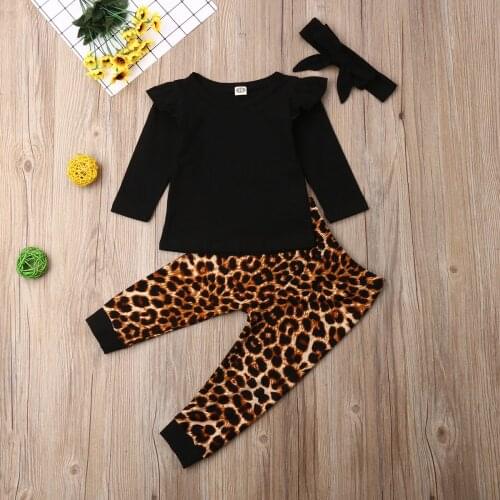Emmababy Fashion 3PCS Newborn Toddler Infant Kids Baby Girl Tops T-shirt Blouse Leopard Pants Outfit Clothes Set 0-2Y