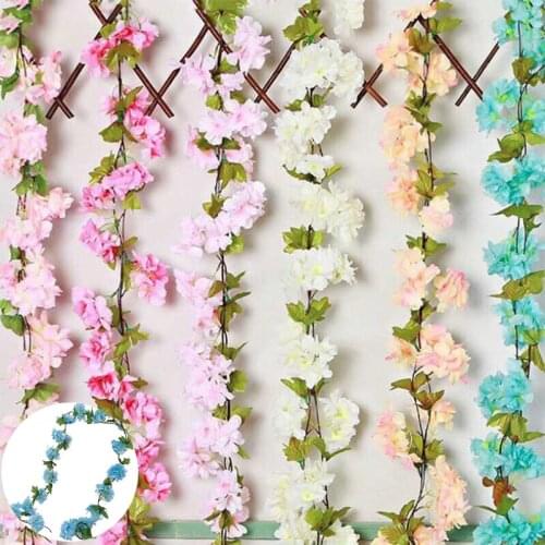 Fake Flower Garland Plant Cherry Rattan HOT Hanging Wedding Decor 2M Artificial