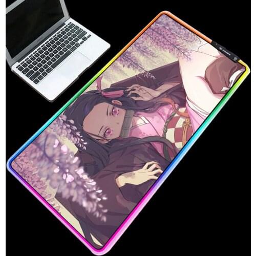 Demon Slayer Anime Mouse Pad RGB Glowing Thickness 3mm/4mm Durable Waterproof Softy Mice Mats 7 Colors for Anime Cartoon Fans