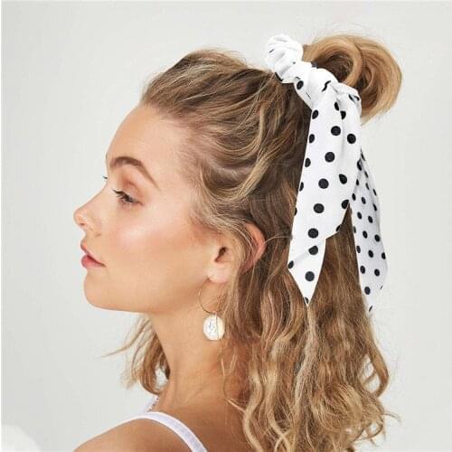 Fashion 2020 Hair Accessories Trendy New Scrunchies Plain Color Polka Dot Fabric Long Scarf Elastic Hair Band For Women